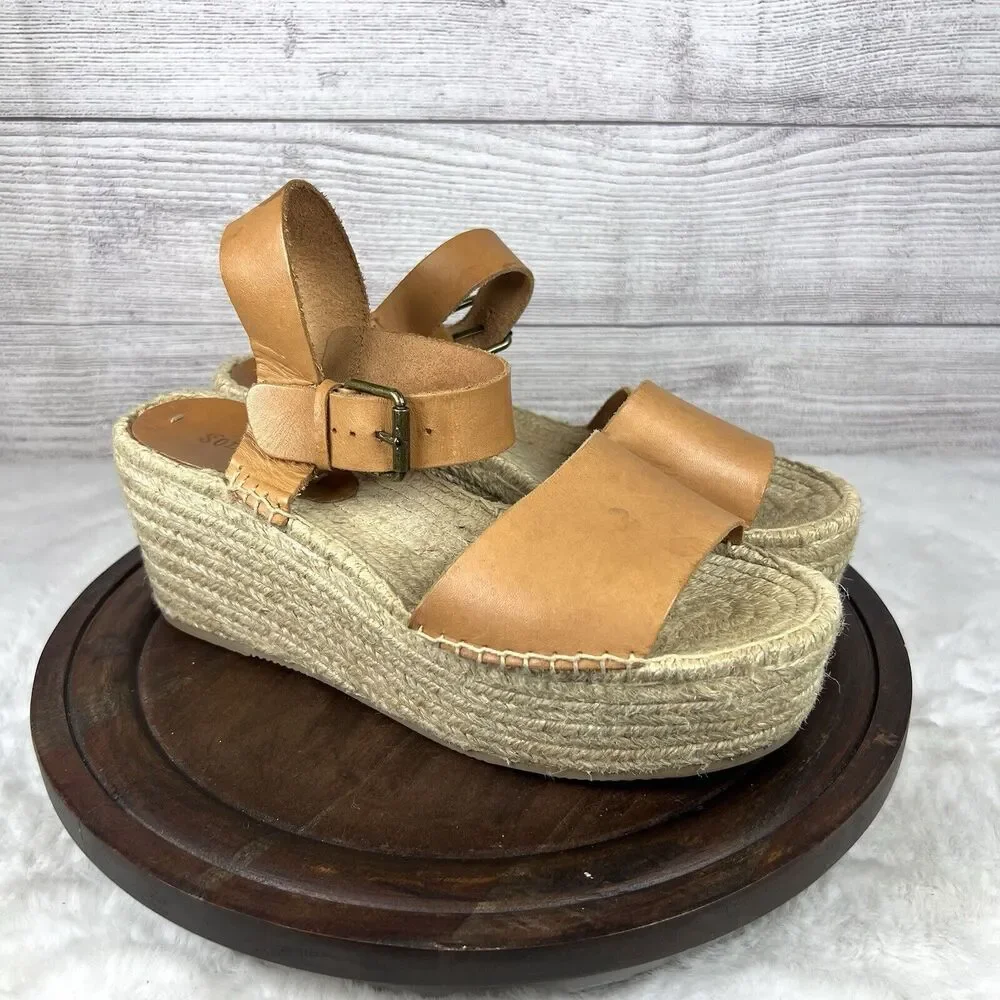 SOLUDOS Minorca High Platform Leather Espadrille Wedge Sandals Shoes Size 10